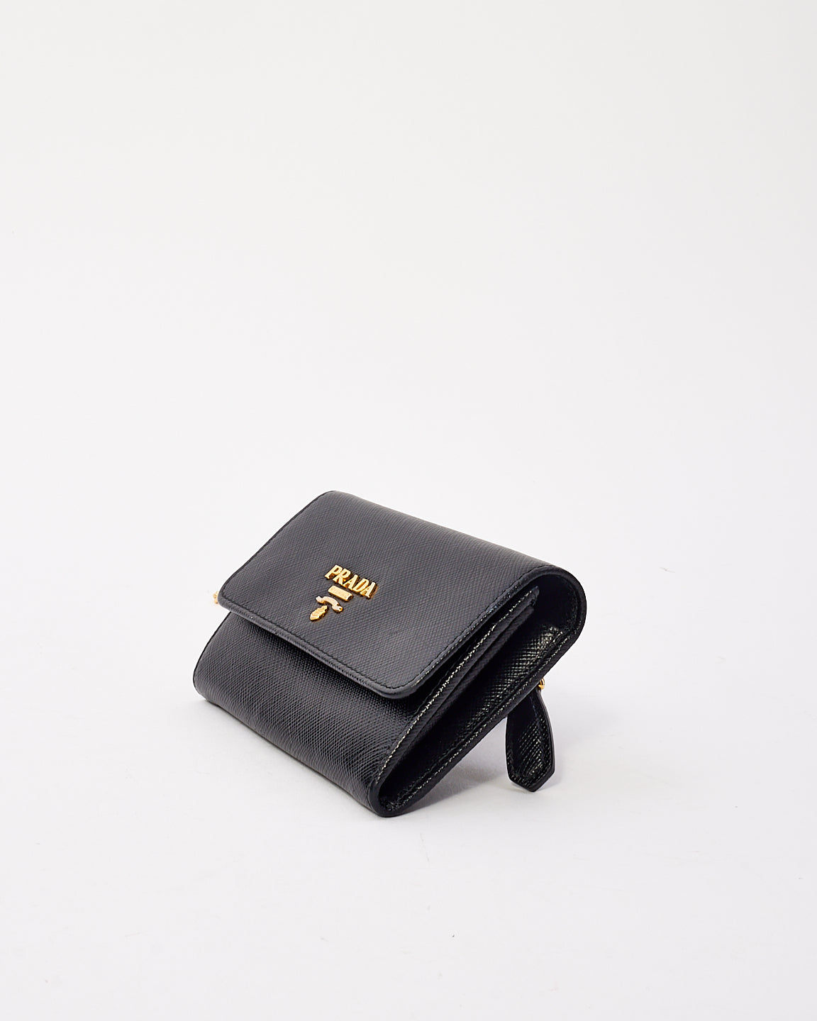 Prada Black Saffiano Leather Mini Wallet with Chain