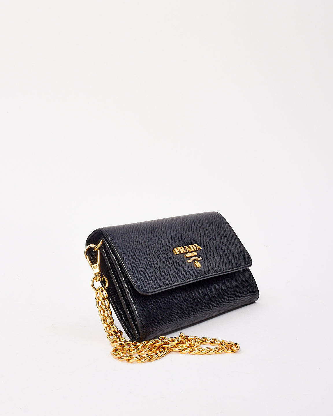 Prada Black Saffiano Leather Mini Wallet with Chain