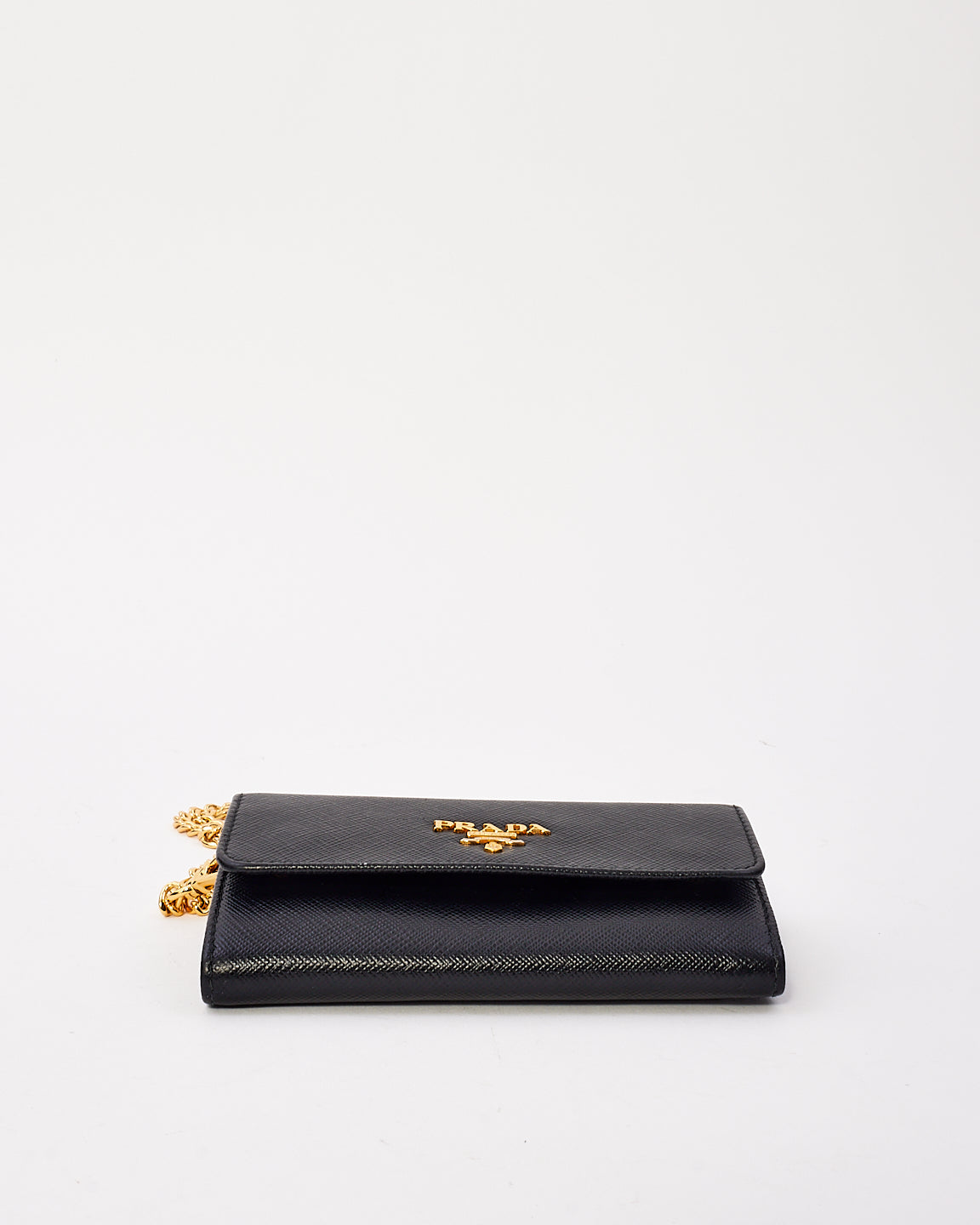 Prada Black Saffiano Leather Mini Wallet with Chain