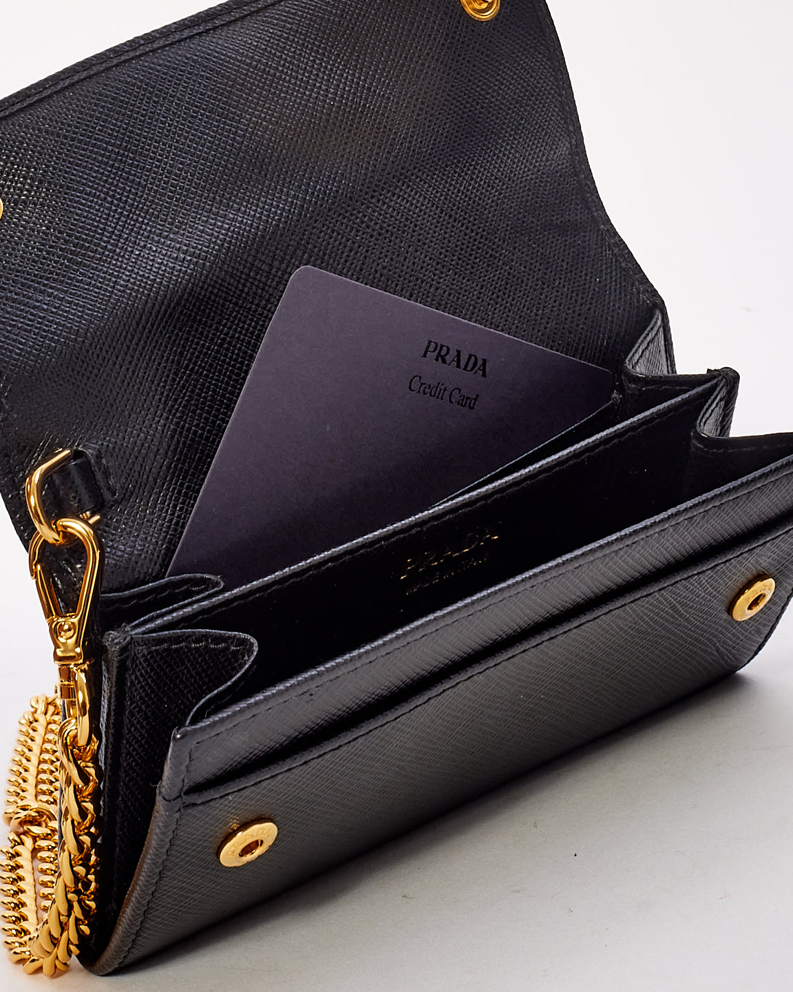 Prada Black Saffiano Leather Mini Wallet with Chain