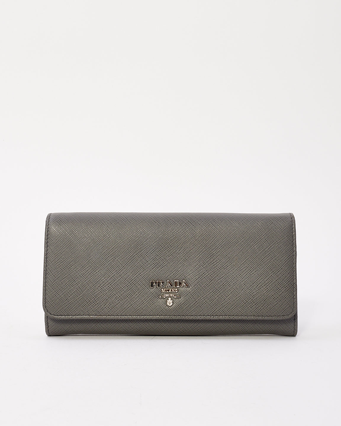 Grand portefeuille long en cuir Saffiano gris Prada