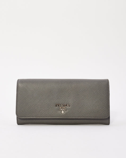 Prada Grey Saffiano Leather Large Long Wallet