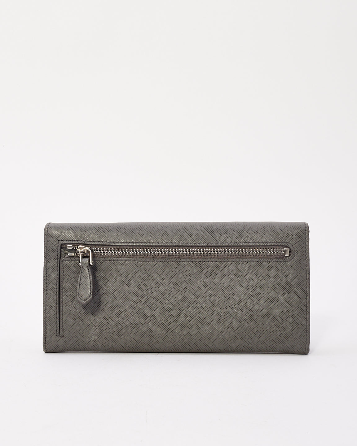 Grand portefeuille long en cuir Saffiano gris Prada