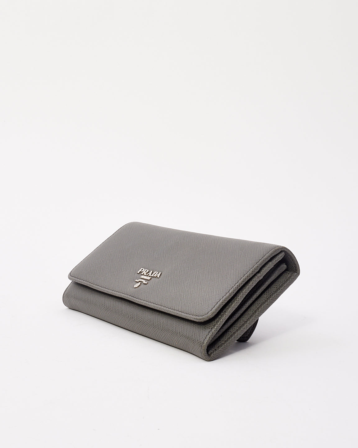 Grand portefeuille long en cuir Saffiano gris Prada