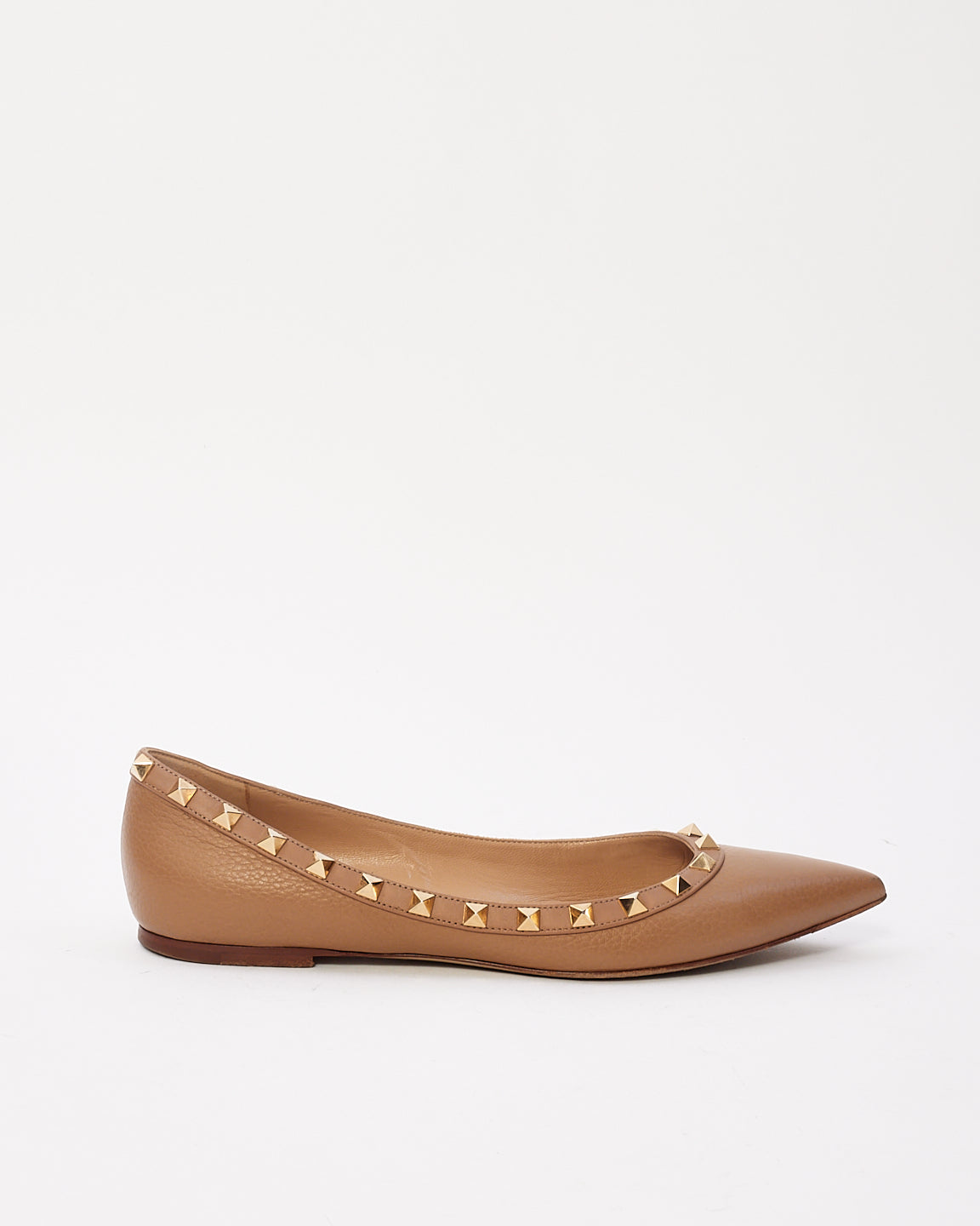 Valentino Beige Leather Rock Stud Flats - 38