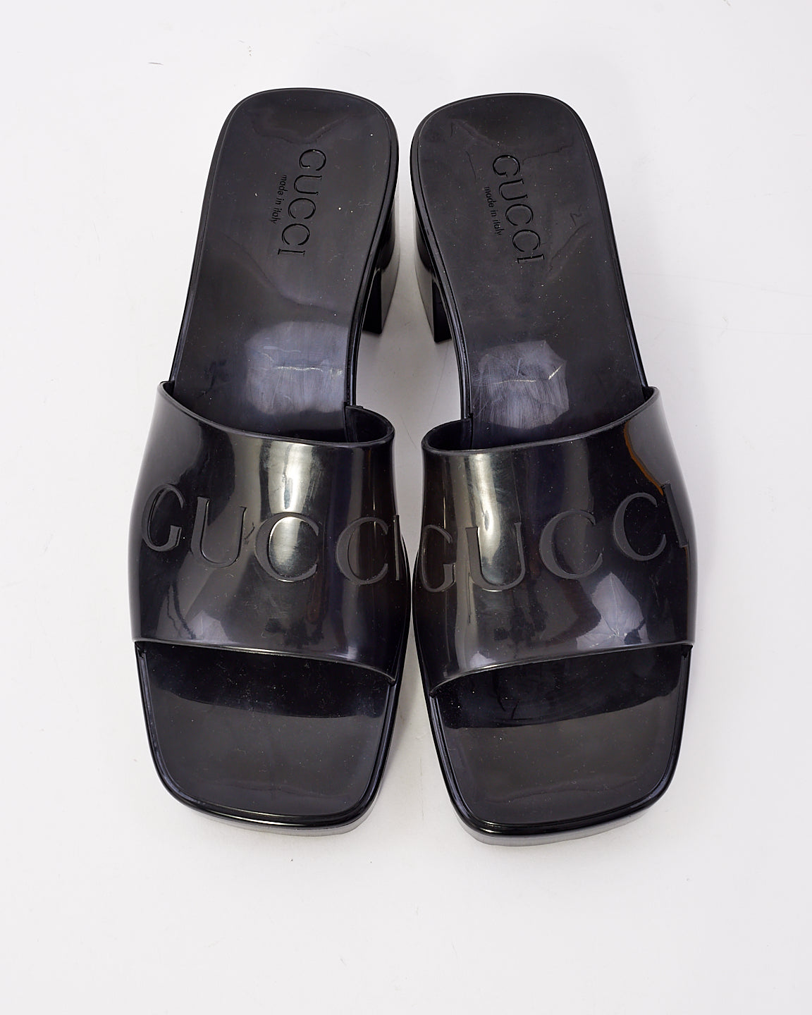 Gucci Black Rubber Logo Slide Sandals - 38