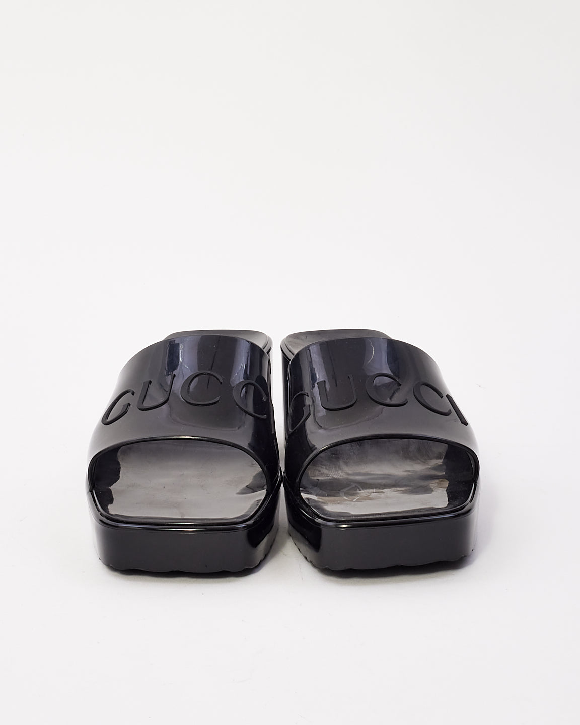 Gucci Black Rubber Logo Slide Sandals - 38