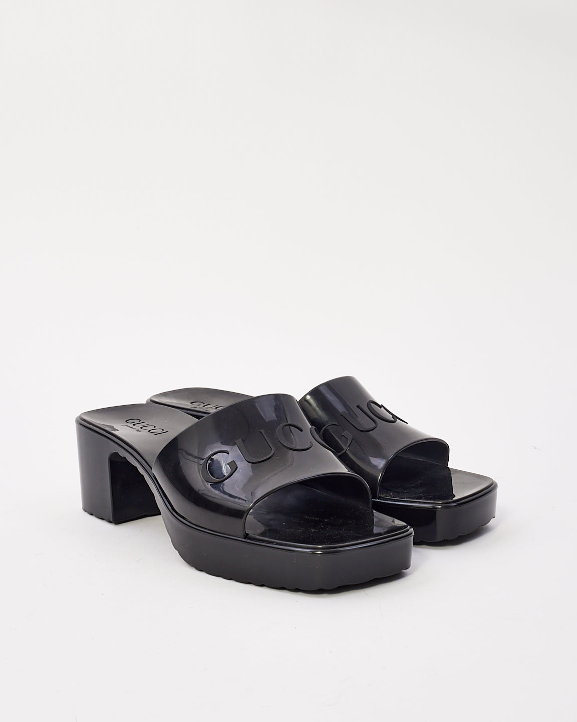 Gucci Black Rubber Logo Slide Sandals - 38