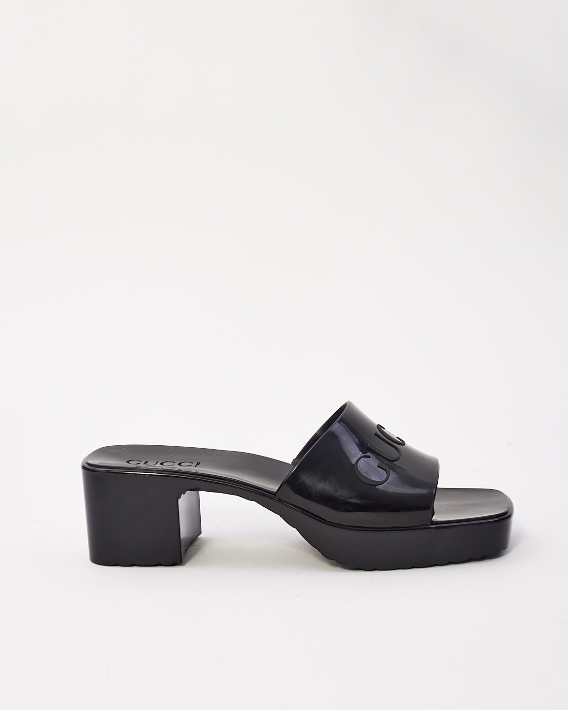 Gucci Black Rubber Logo Slide Sandals - 38