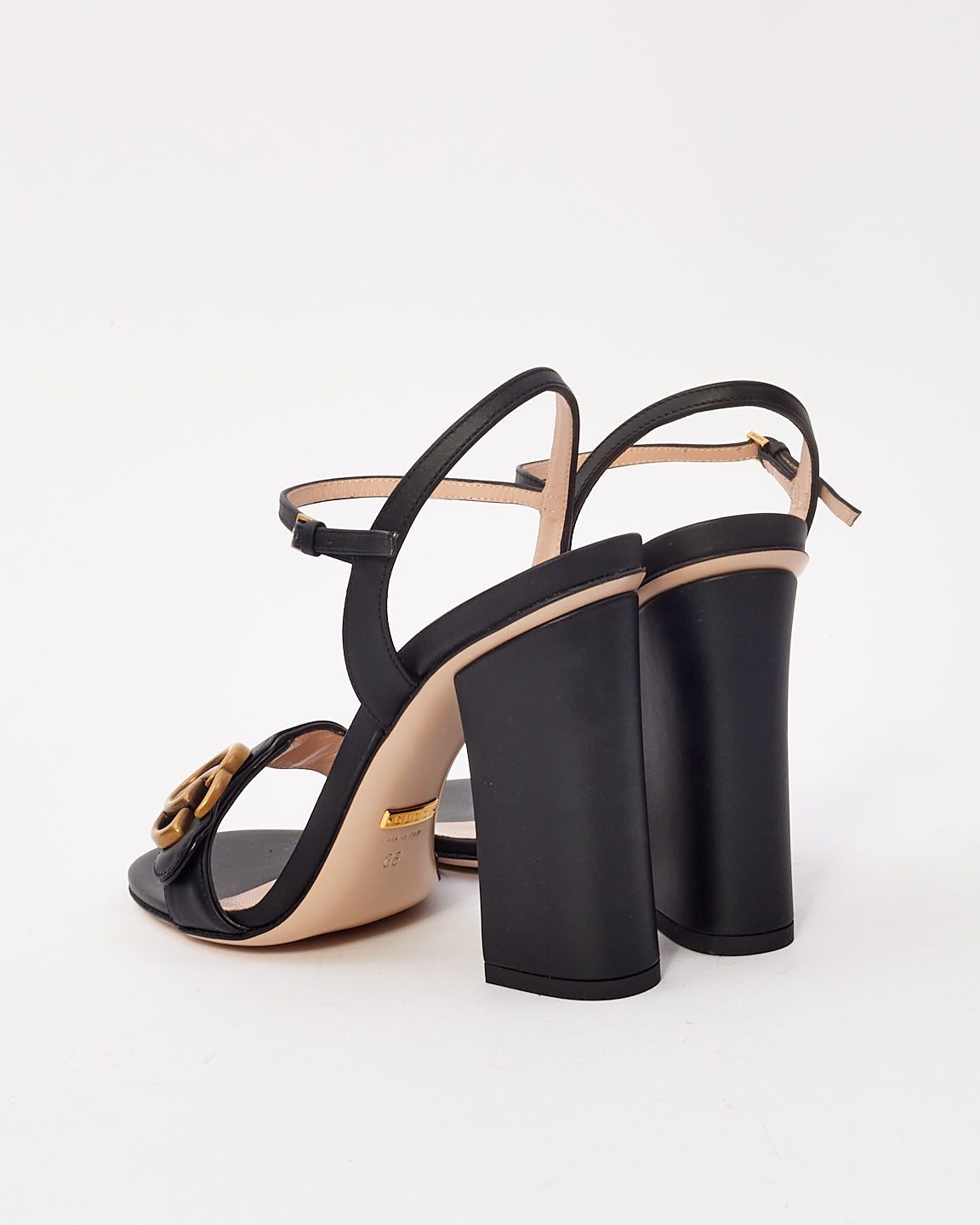 Gucci Black Leather GG Marmont Block Heel Sandals - 38