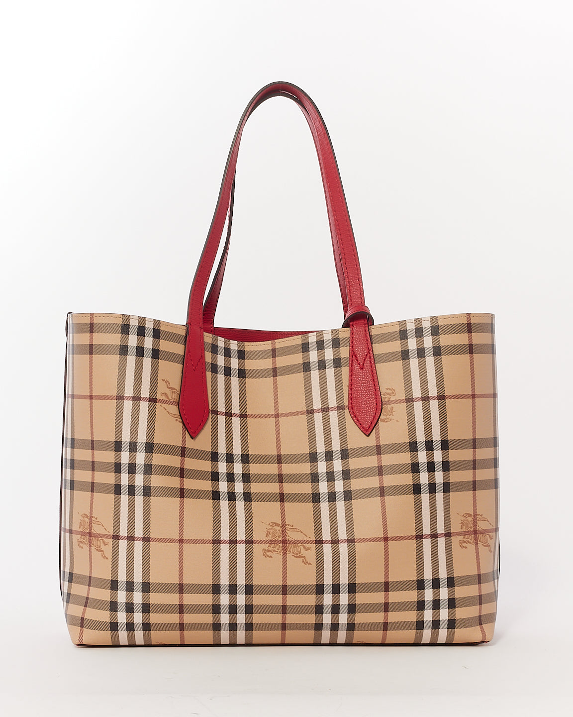 Burberry Red/Beige Haymarket Leather Reversible Tote