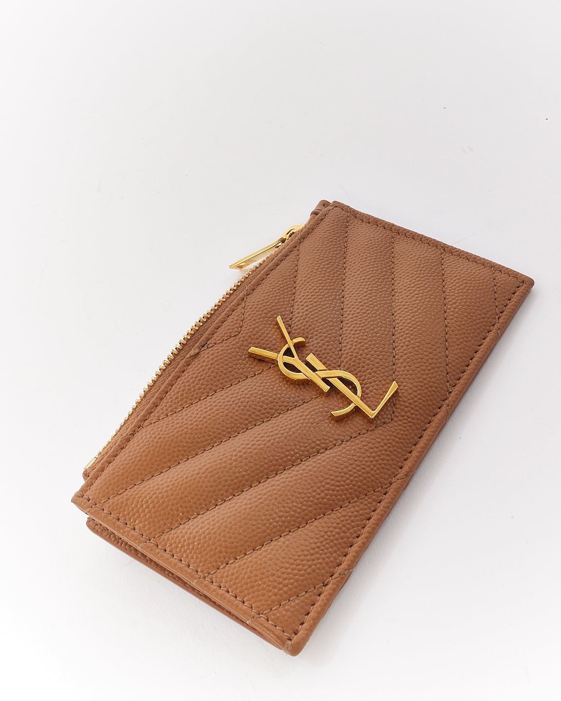 Saint Laurent Beige Matelasse Leather Cassandre Zipped Card Case