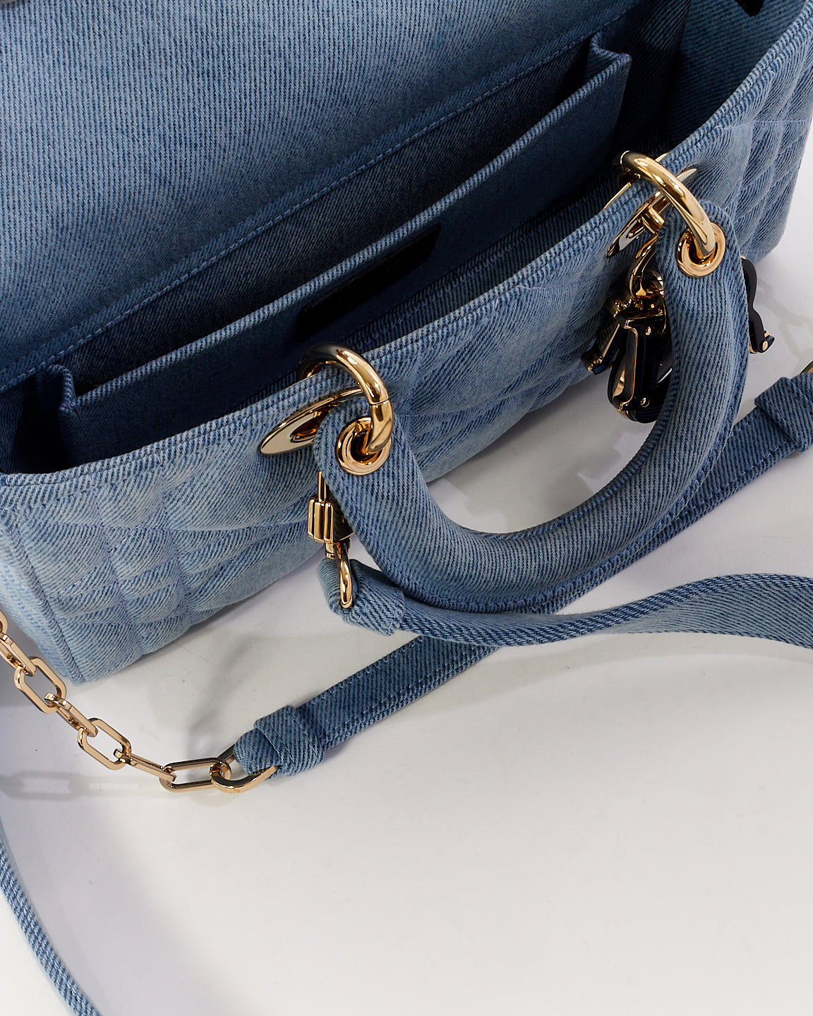 Petit sac Lady D Joy en denim bleu Dior