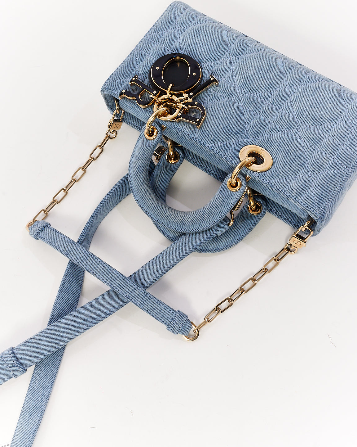 Petit sac Lady D Joy en denim bleu Dior