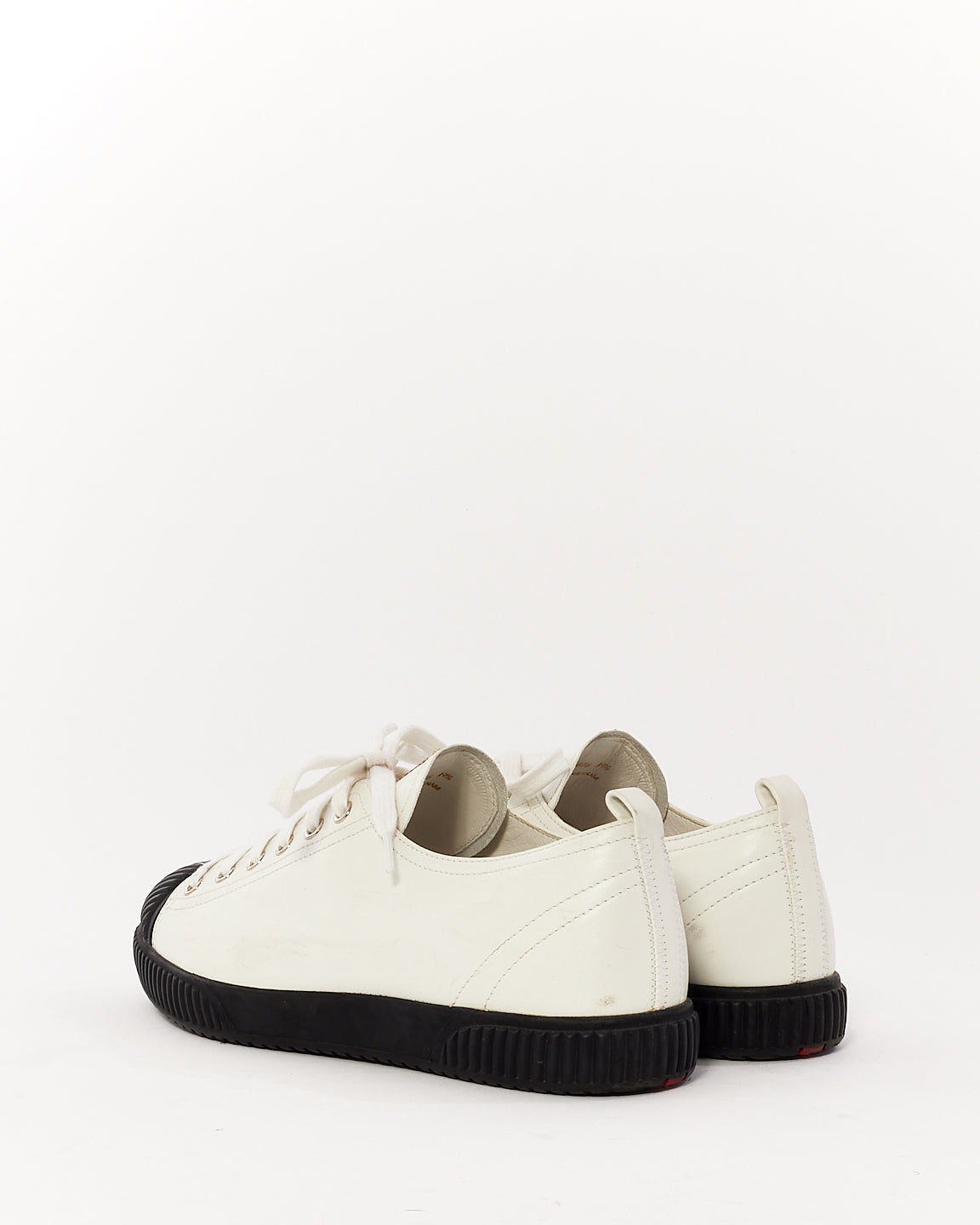 Prada White & Black Leather Low Top Sneakers - 39.5