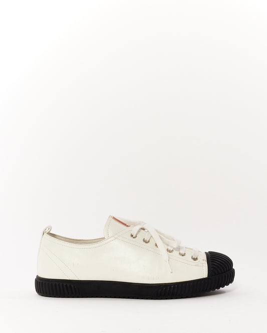 Prada White & Black Leather Low Top Sneakers - 39.5