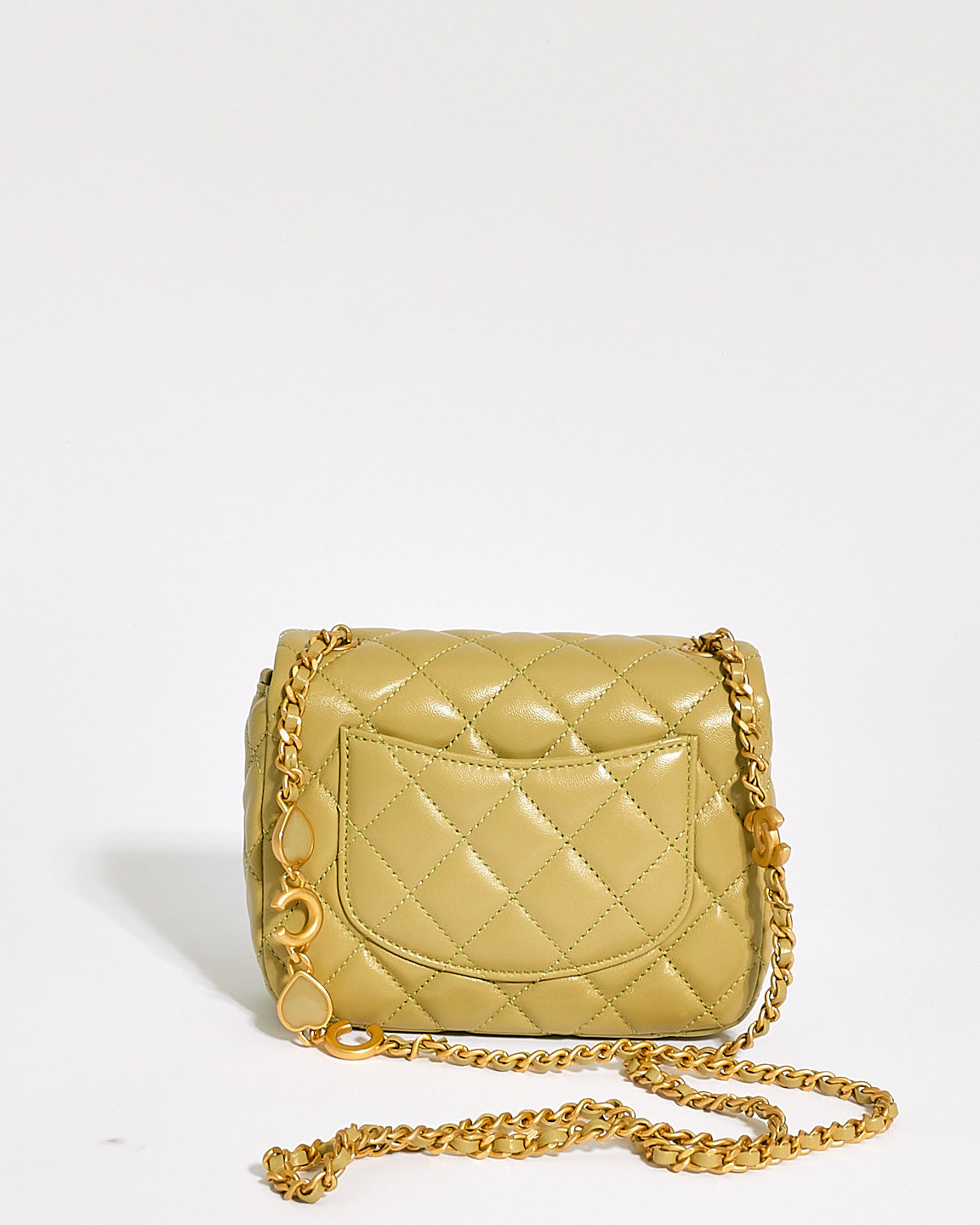 Chanel Light Green Lambskin Leather Mini Flap Bag with Coco Heart Charm Chain