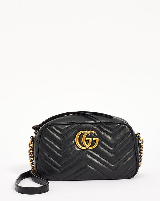 Gucci Black Leather Marmont GG Matelasse Camera Small Bag