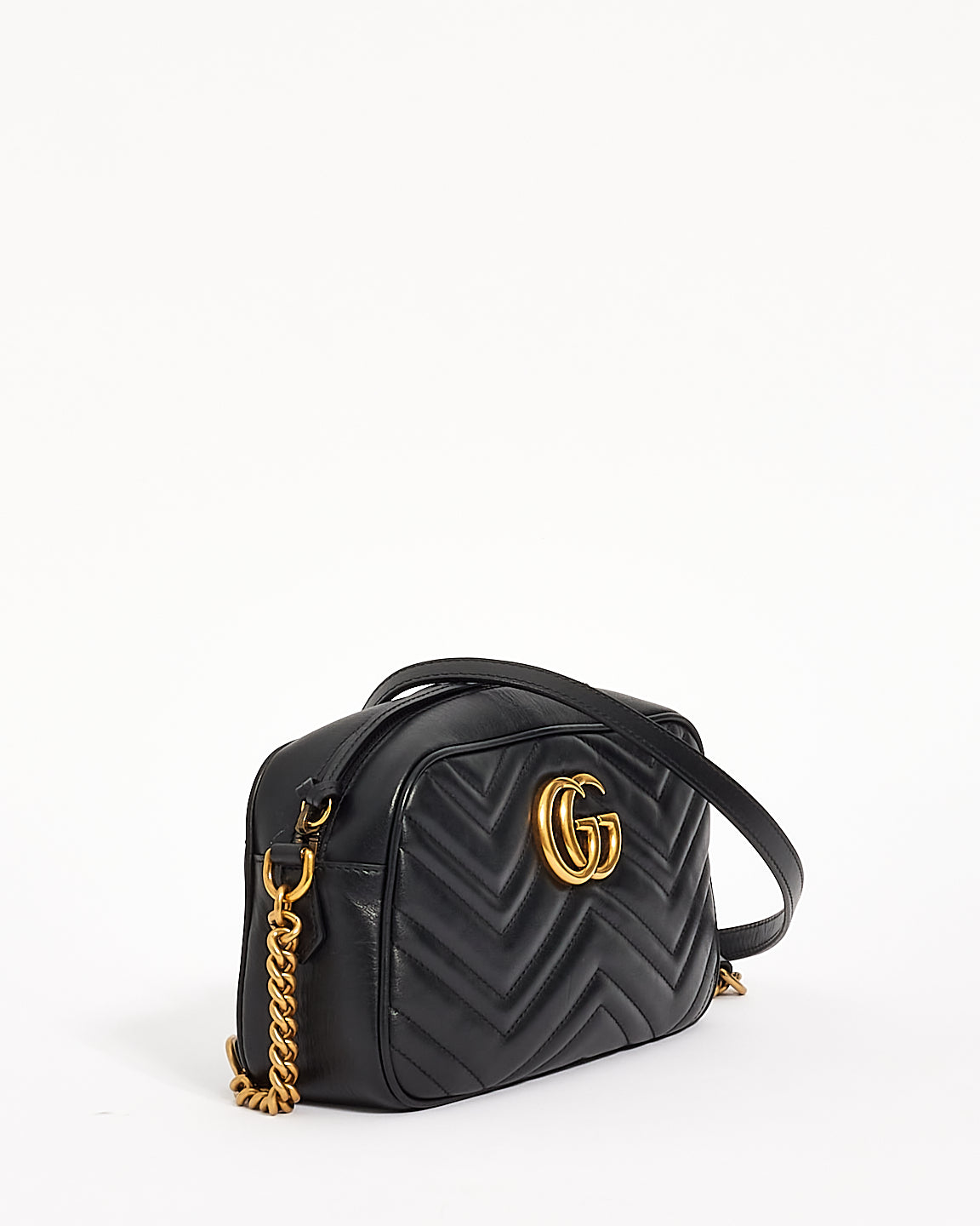 Petit sac pour appareil photo Gucci Marmont GG Matelasse en cuir noir 