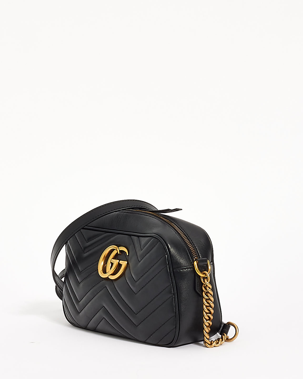 Petit sac pour appareil photo Gucci Marmont GG Matelasse en cuir noir 