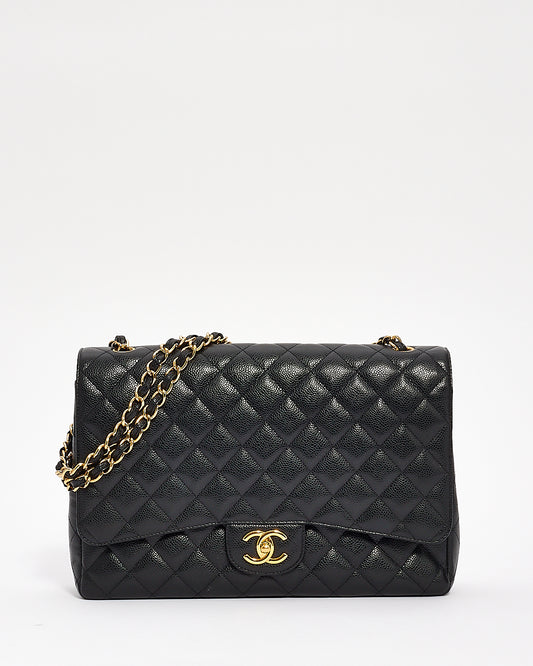 Chanel Black Caviar Leather Maxi Double Flap Bag GHW