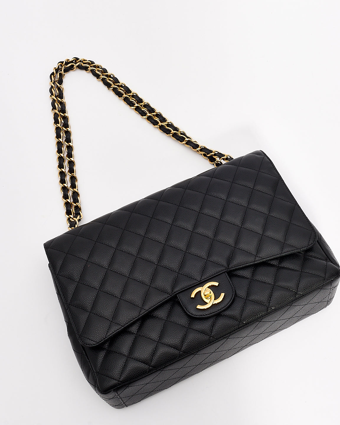 Chanel Black Caviar Leather Maxi Double Flap Bag GHW