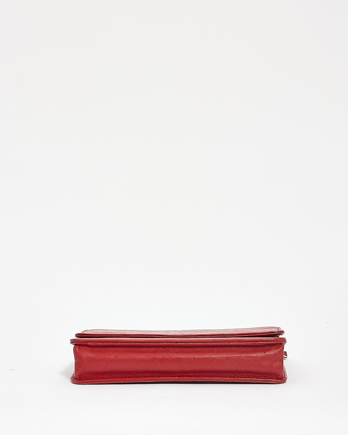 Chanel Red Leather Camellia Embossed Wallet On Chain