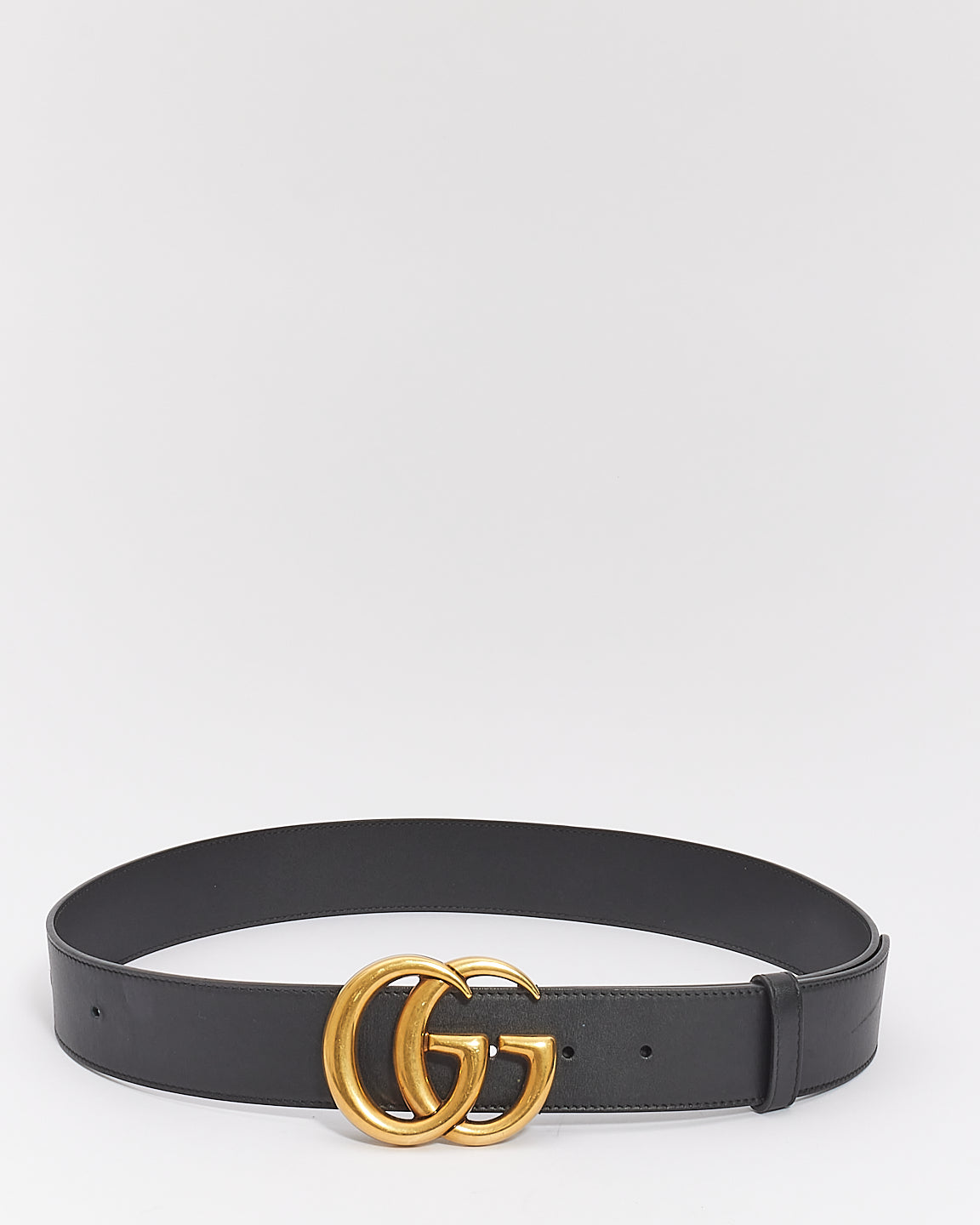 Ceinture Gucci Double G Marmont en cuir noir brossé doré - 90/36