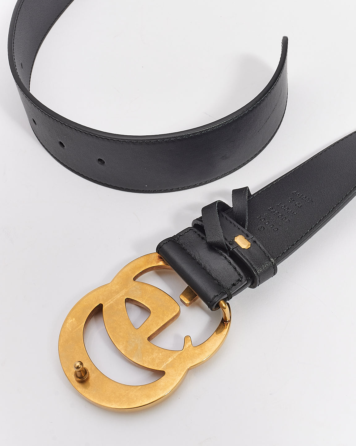 Ceinture Gucci Double G Marmont en cuir noir brossé doré - 90/36