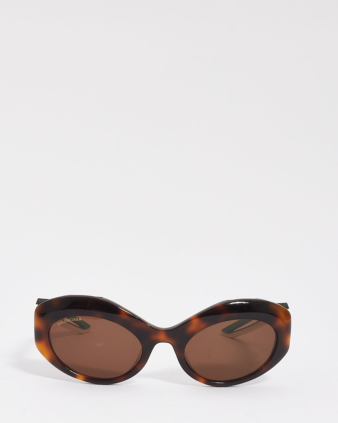 Balenciaga Lunettes de soleil Cat3 en acétate marron écaille de tortue avec branches en caoutchouc BB053S