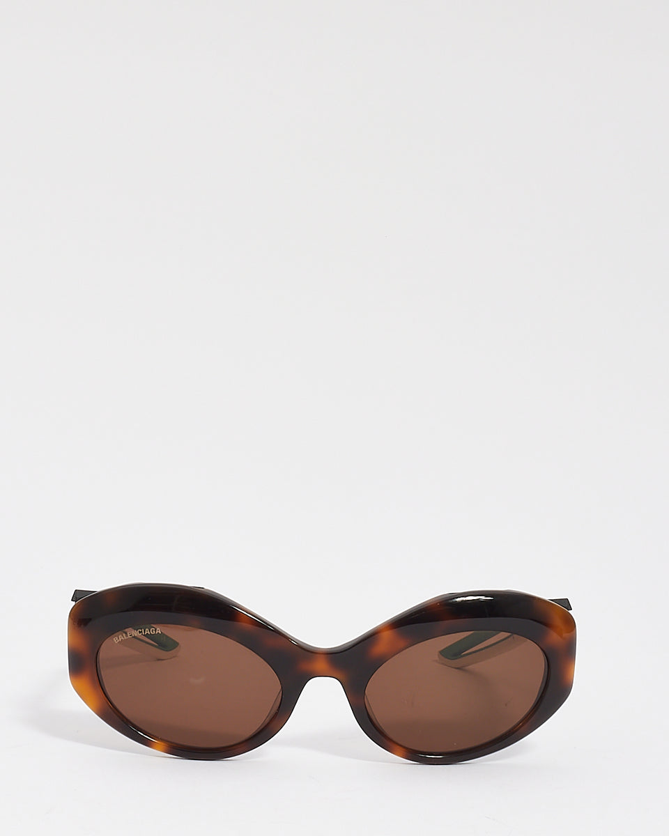 Balenciaga Brown Tortoise Acetate Cat3 Sunglasses with Rubber Arms BB0 ...