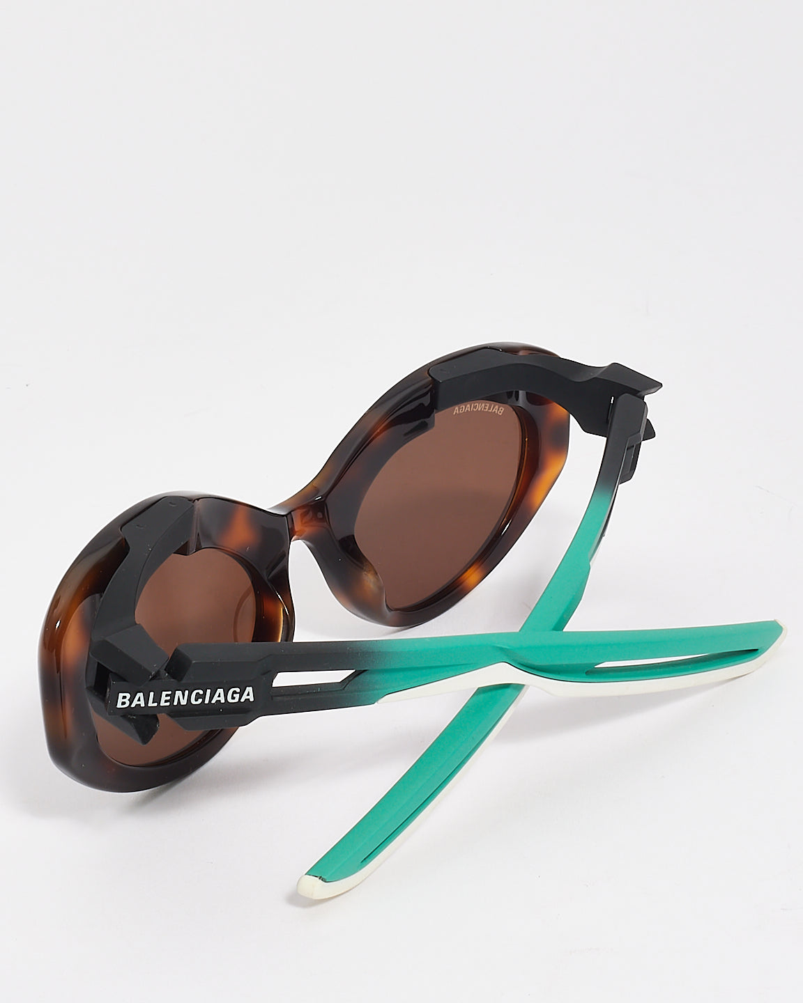 Balenciaga Lunettes de soleil Cat3 en acétate marron écaille de tortue avec branches en caoutchouc BB053S