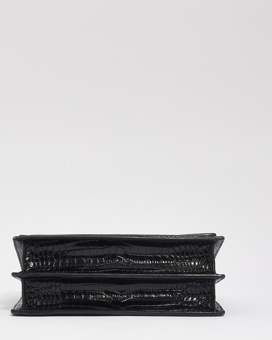 Shop Saint Laurent Medium Sunset Croc-Embossed Shoulder Bag