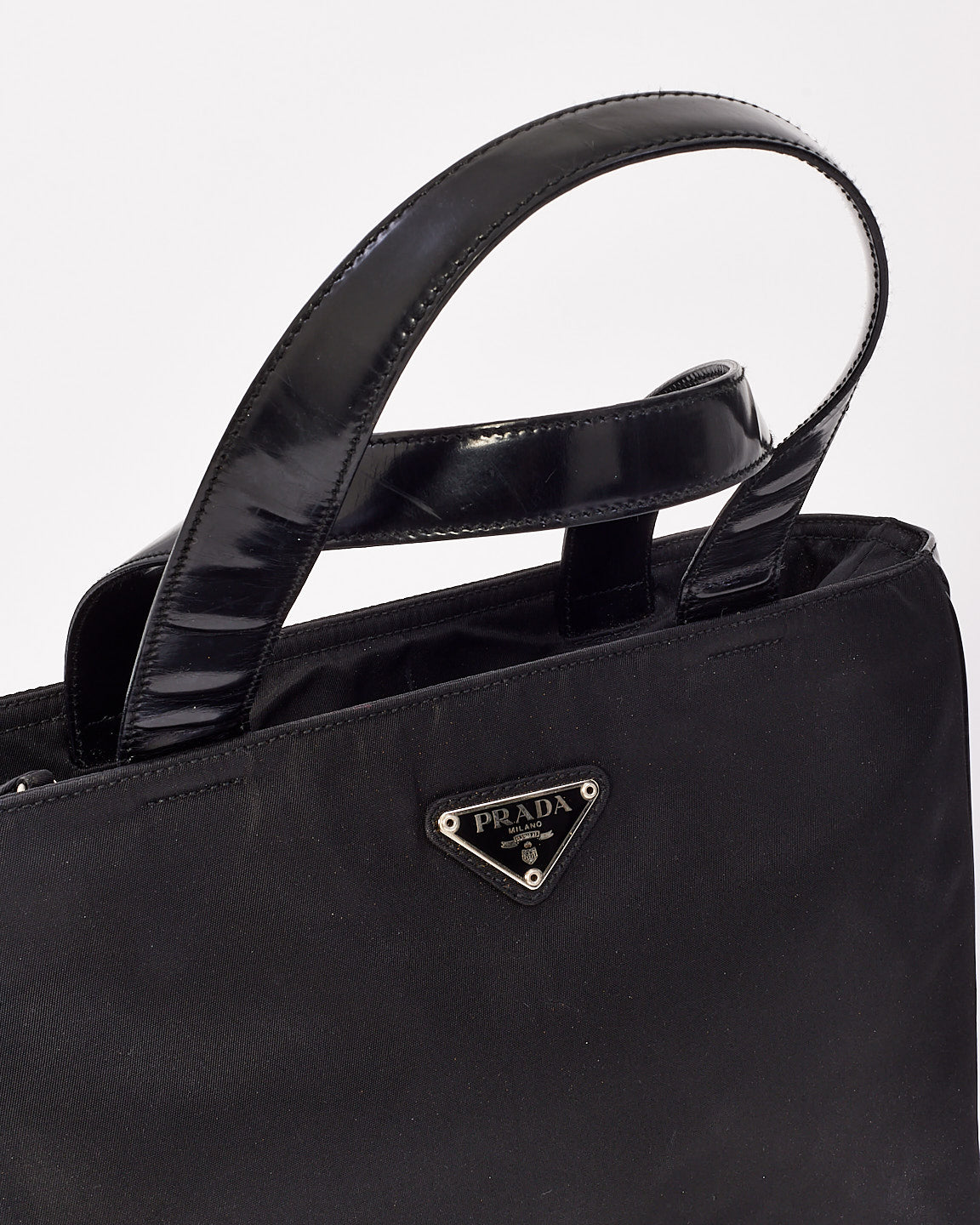 Prada Vintage Black Leather & Nylon Tote Bag