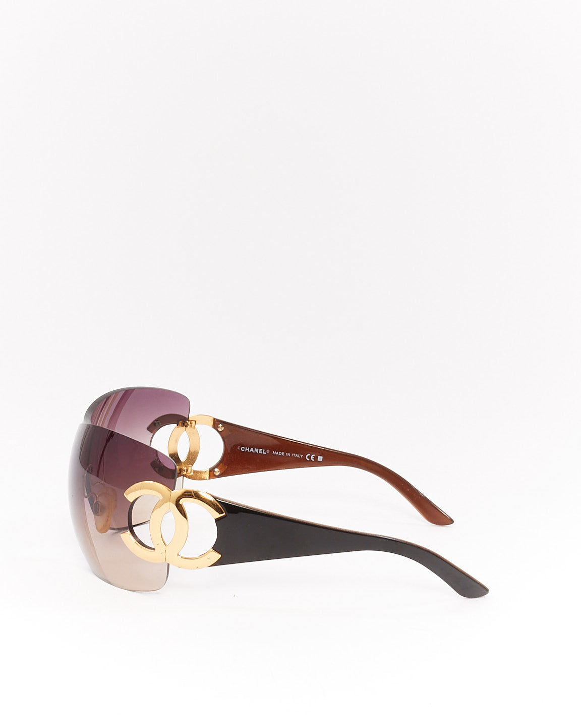 Chanel Vintage Brown Rimless CC Logo 4124 Shield Sunglasses