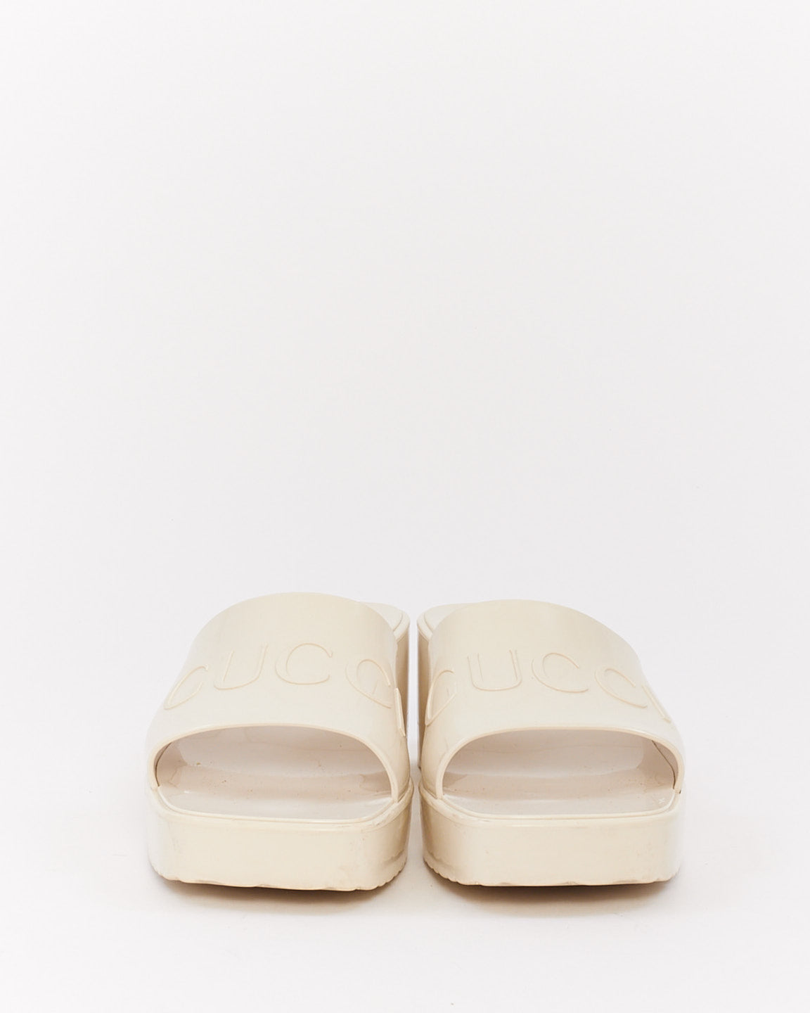 Gucci White Rubber Logo Slide Sandals - 38