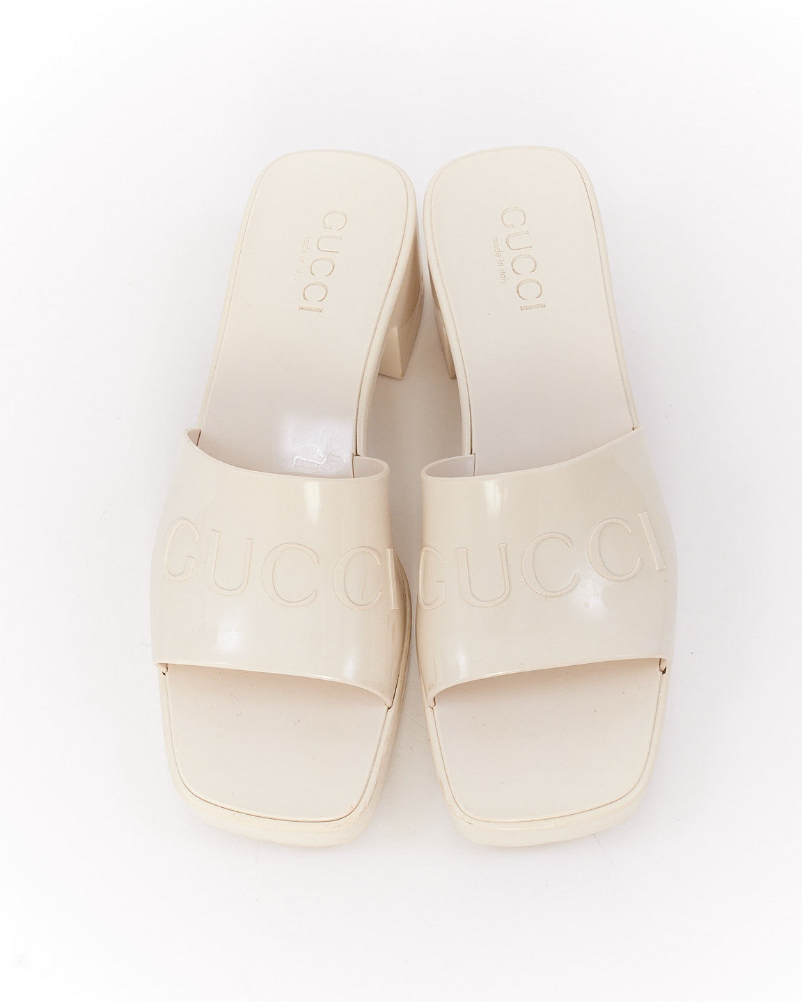 Gucci White Rubber Logo Slide Sandals - 38