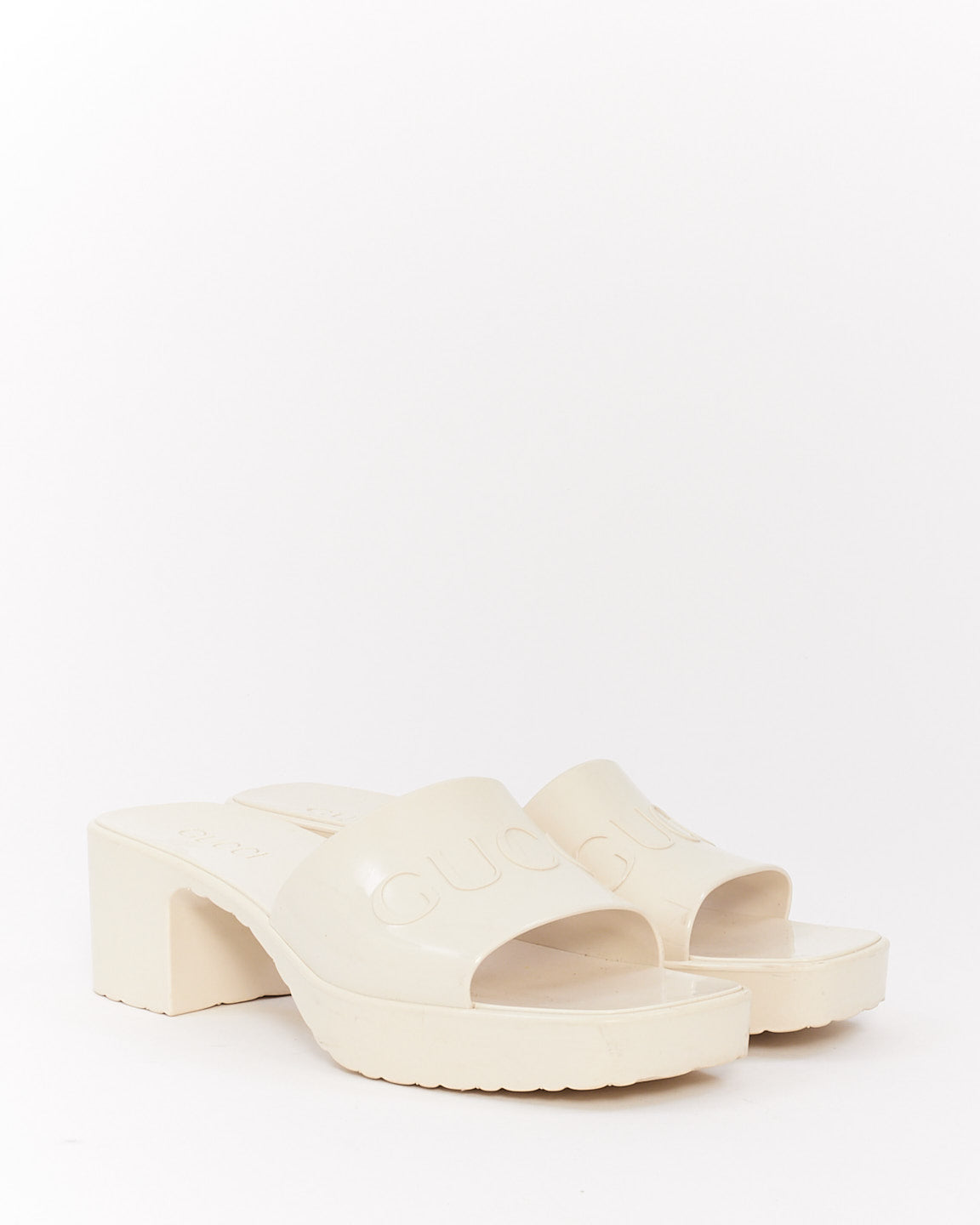 Gucci White Rubber Logo Slide Sandals - 38