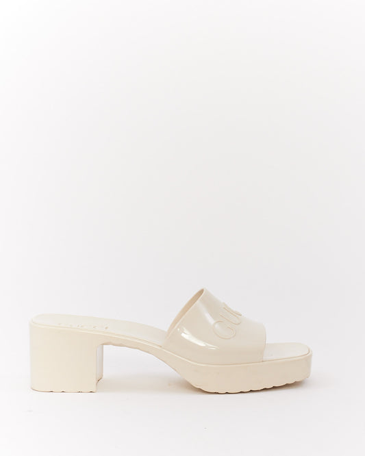 Gucci White Rubber Logo Slide Sandals - 38