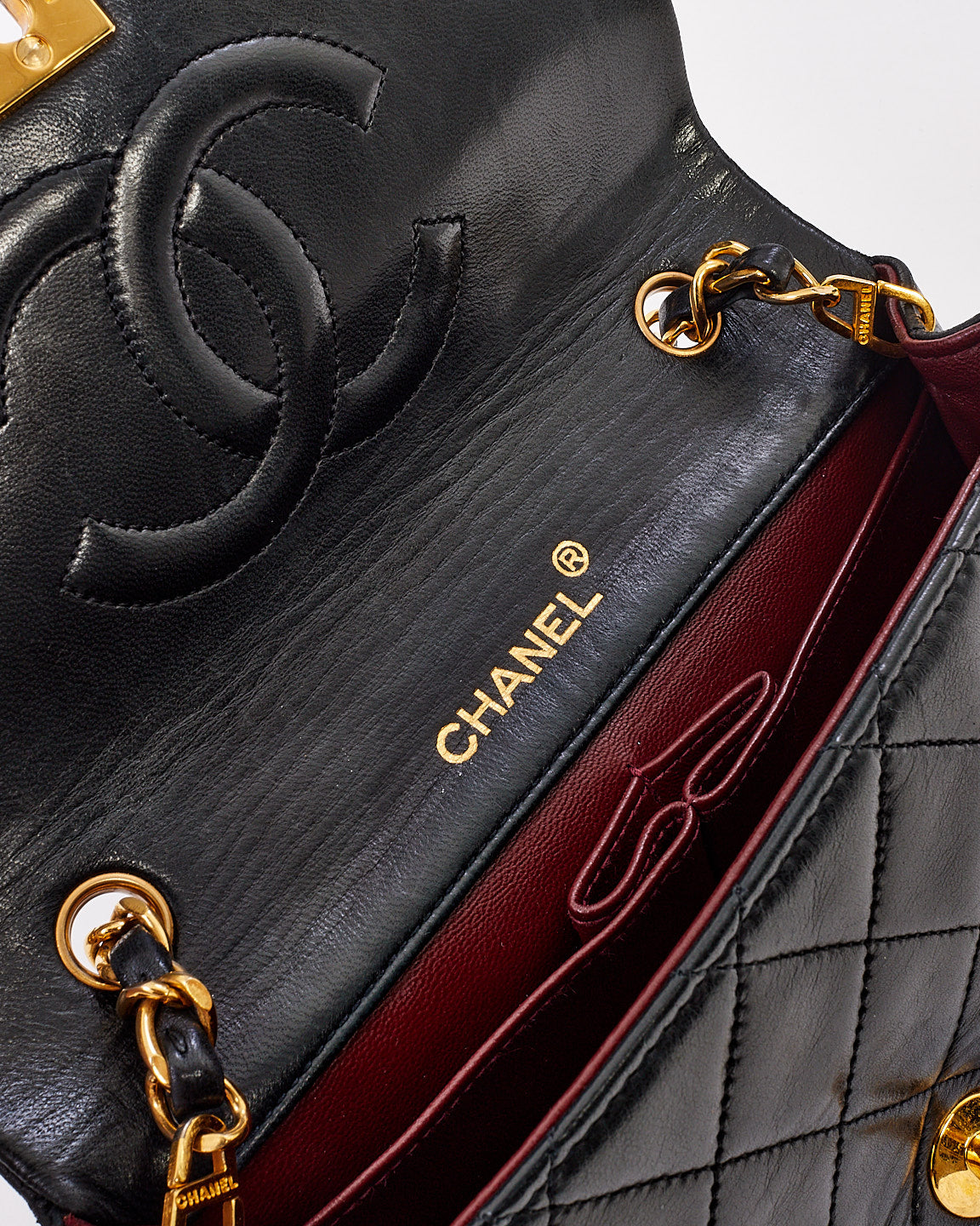 Chanel Vintage Black Lambskin Leather Full Flap Mini Bag