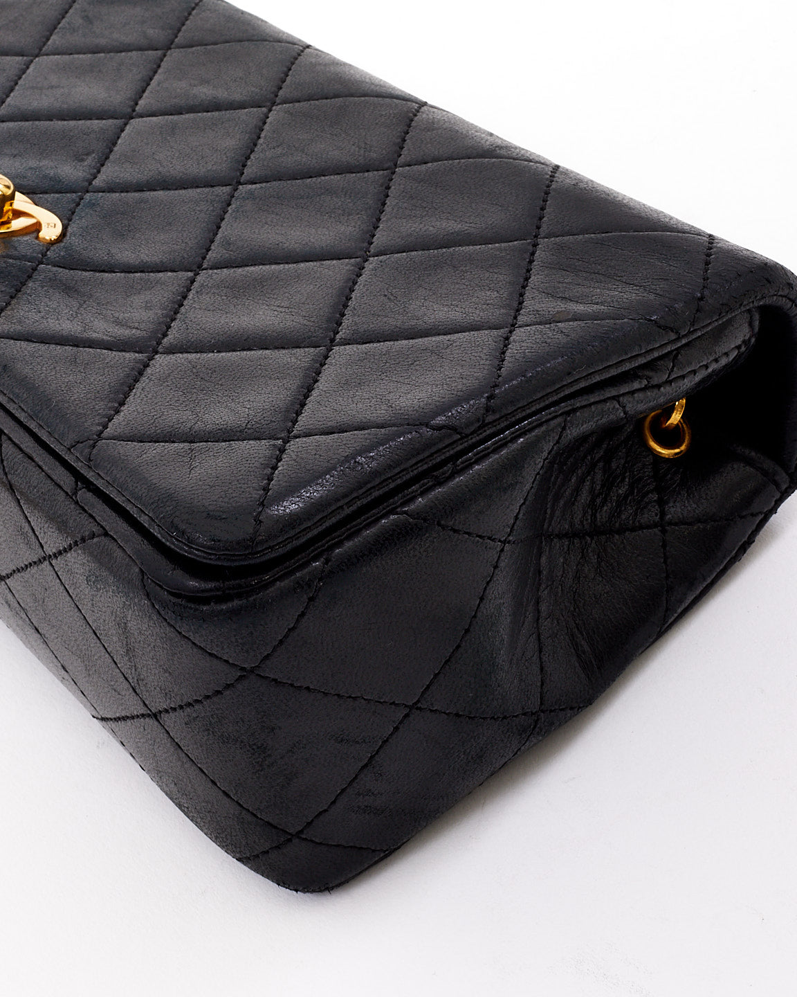 Chanel Vintage Black Lambskin Leather Full Flap Mini Bag