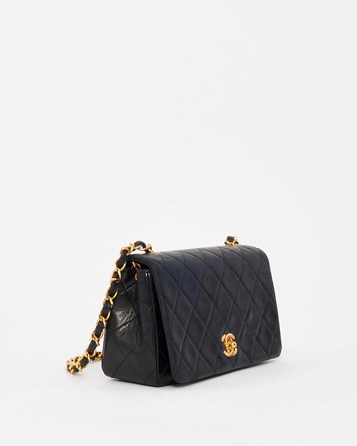 Chanel Vintage Black Lambskin Leather Full Flap Mini Bag