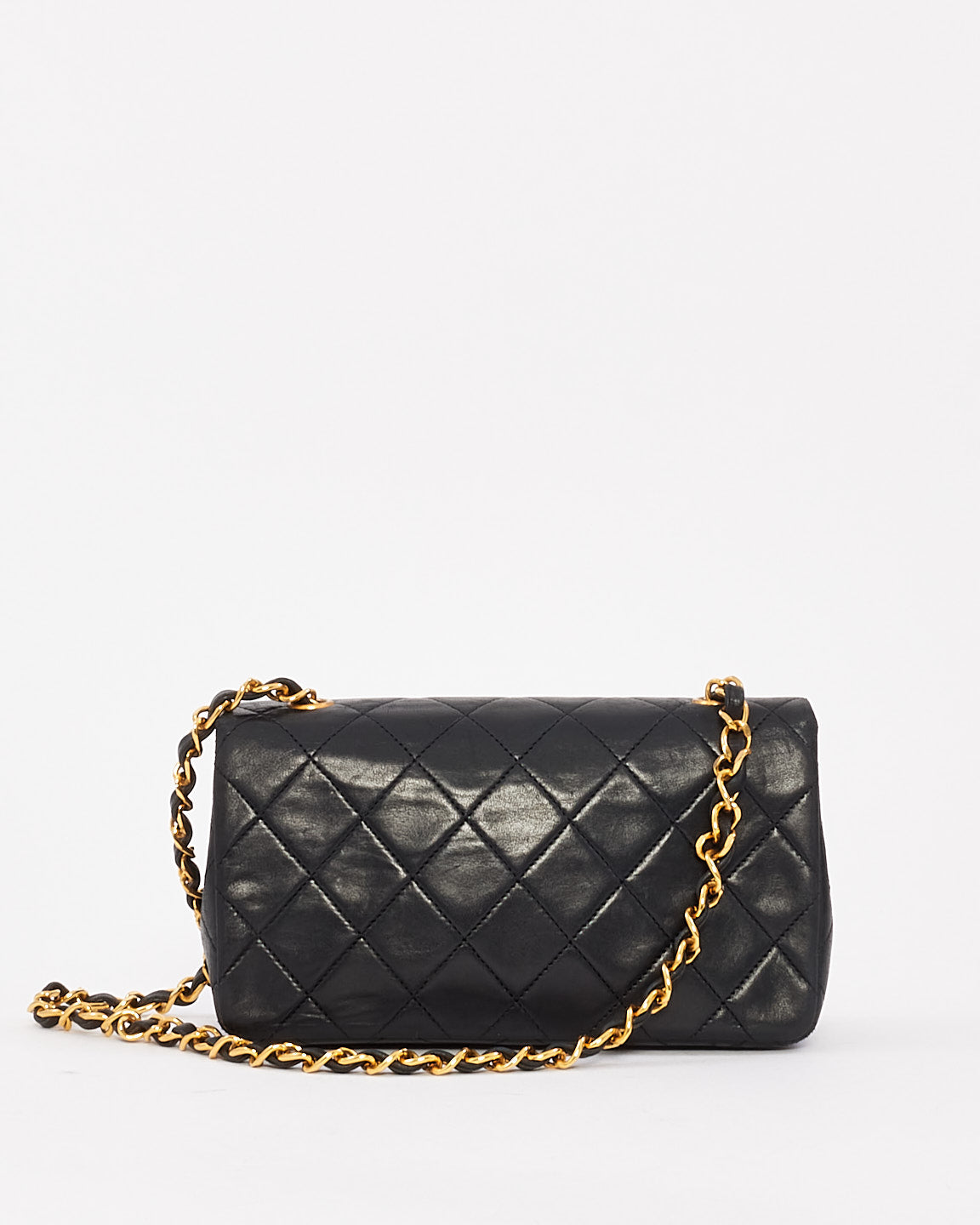 Chanel Vintage Black Lambskin Leather Full Flap Mini Bag