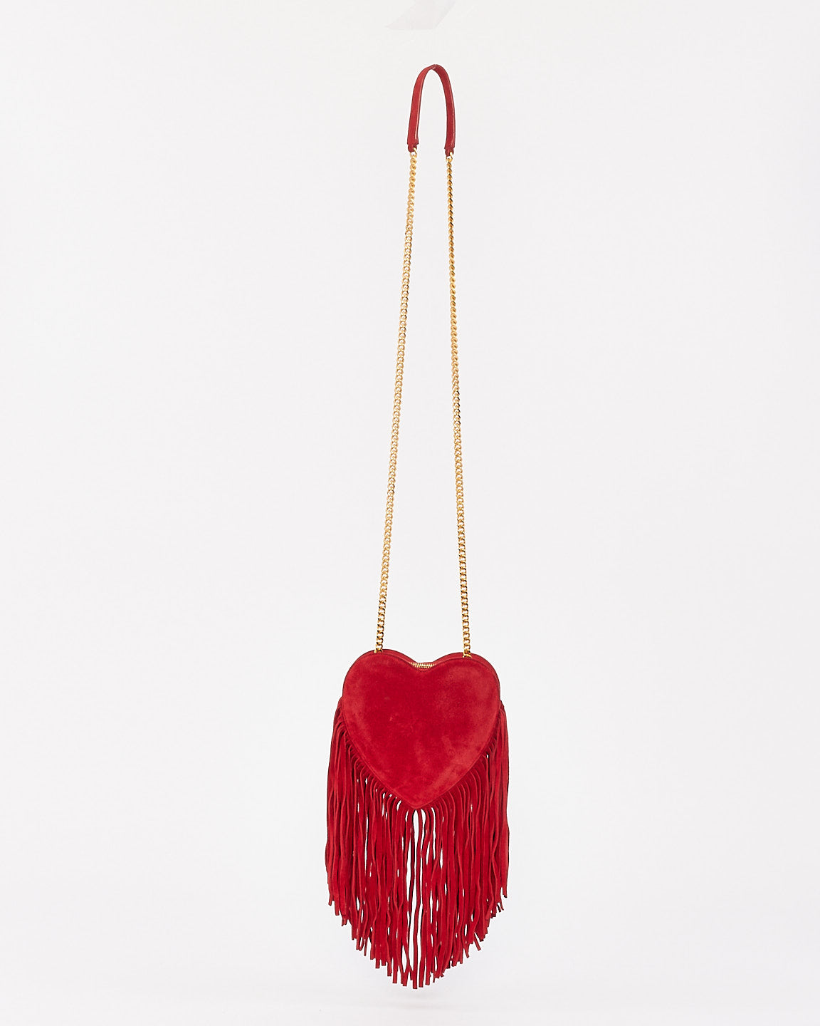 Saint Laurent Red Suede Love Heart Fringed Shoulder Bag