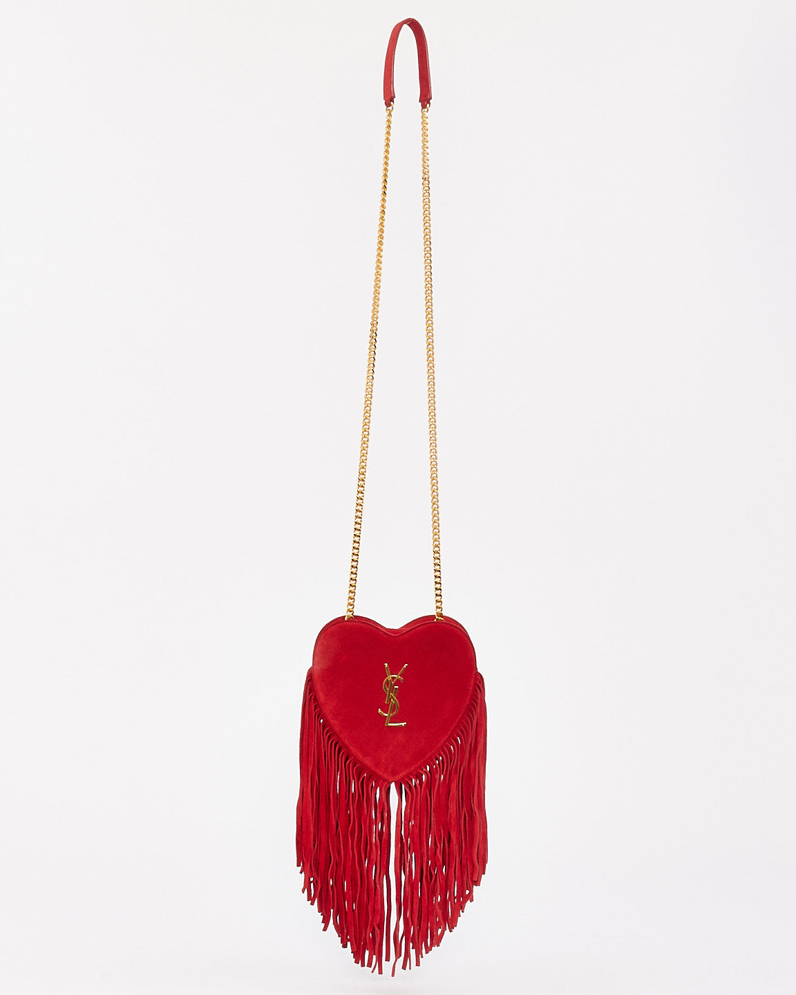 Saint Laurent Red Suede Love Heart Fringed Shoulder Bag