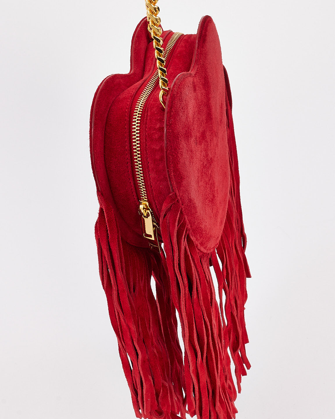 Saint Laurent Red Suede Love Heart Fringed Shoulder Bag