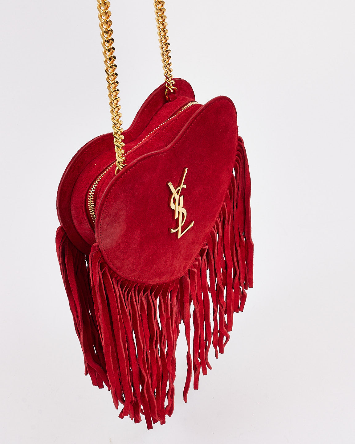 Saint Laurent Red Suede Love Heart Fringed Shoulder Bag