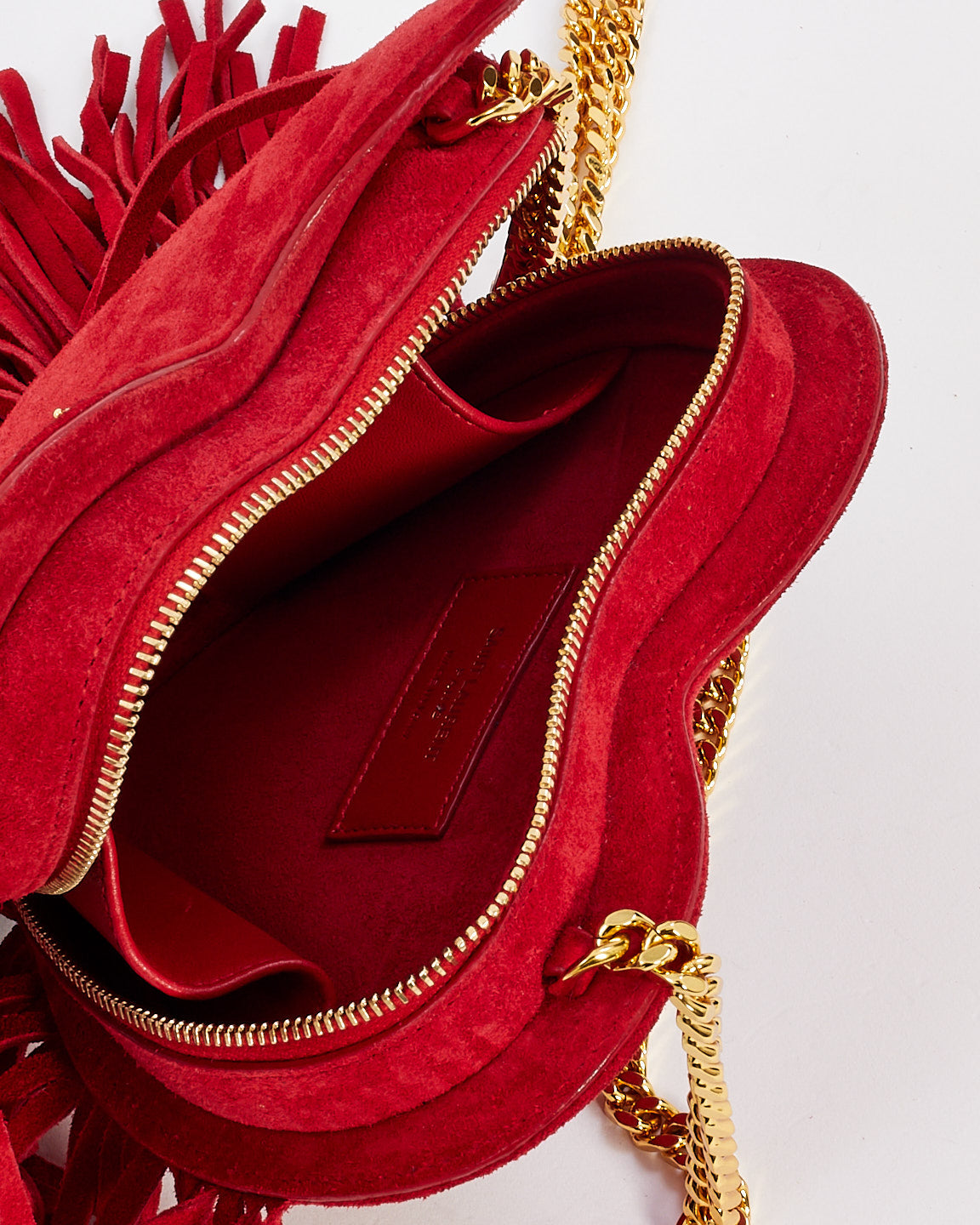 Saint Laurent Red Suede Love Heart Fringed Shoulder Bag