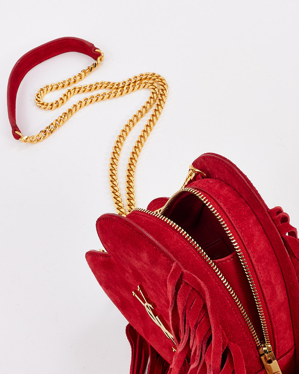 Saint Laurent Red Suede Love Heart Fringed Shoulder Bag