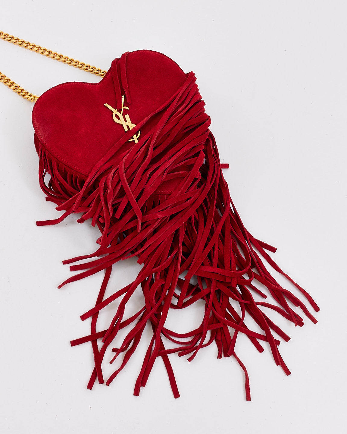 Saint Laurent Red Suede Love Heart Fringed Shoulder Bag